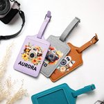 Personalisierte Floral Vintage Kamera Leder Passport Holder Gepäckanhänger Set mit Namen Reisezubehör Geburtstagsgeschenk für Reise-Liebhaber Fotografen
