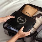 Personalised Portable PU Leather Hanging Toiletry Bag with Engraved Name Travel Essential Anniversary Birthday Gift for Men