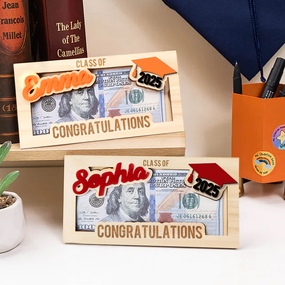 Porte-monnaie en bois personnalisé avec nom et année Cadeau de fin d'études pour les diplômés
