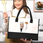 Personalisiertes Tote Bag Canvas-Tasche Cartoon Kochen Mama Geburtsblume mit Namen Muttertag Geburtstag Geschenk für Mama Oma Kochen Liebhaber