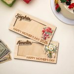 Personalised Birth Flower Happy Mother's Day Wooden Money Holder with Name Birthday Gift for Grandma Mom