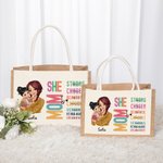 Sac en toile de jute réutilisable avec nom Cadeau de baptême de la fête des mères pour maman