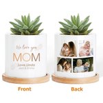 Vaso per piante grasse in ceramica con foro di drenaggio e base in bambù Regalo di compleanno per la festa della mamma, della nonna e della nonna.