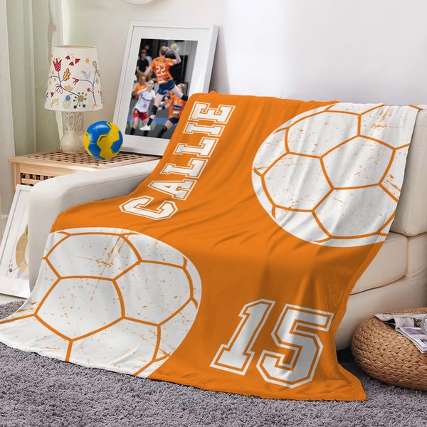 Personalised Multicolour Basketball Football Soft Throw Blanket with Number Name Home Decor Team Accessory Game Day Birthday Gift for Ball Sports Lover