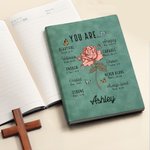 Personalized Birth Flower Bible Verse A5 A6 Leather Lined Notebook with Name Baptism Birthday Gift for Women Christians