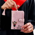 Personalized Cartoon Character Birth Flower Butterfly Tri-Fold PU Leather Wristlet Wallet with Name and Year Graduation Gift for Women Graduates
