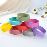 Personalized Multicolor Food-grade Silicone Heat-insulated Bottle Sleeve Cover with Engraved Name Set of 2 Back to School Birthday Gift for Baby Kid