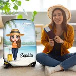 Personalisierte Strand Cartoon Figur Kofferschutzhülle mit Namen Verdecktem Reißverschluss Universalgröße Reisezubehör Geschenk für Familie