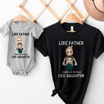 Personalized Cartoon Dad and Son Daughter 100% Cotton Baby Bodysuit Adult Kid T-shirt with Name Father's Day Gift for Kid Dad Newborn