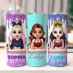 Personalisierte Cartoon Maniküre Charakter 20 oz gerade Skinny Becher mit Namen und Strohhalm Geburtstag Beauty Salon Eröffnung Geschenk für Nagel-Techniker