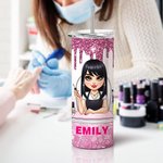 Personalisierte Cartoon Maniküre Charakter 20 oz gerade Skinny Becher mit Namen und Strohhalm Geburtstag Beauty Salon Eröffnung Geschenk für Nagel-Techniker