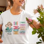 Personalized Cartoon Mom Holding Baby Bible Verse 100% Cotton T-shirt with Name Mother's Day Baptism Gift for Mom