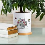 Personalized Mother Grandma's Garden 1-8 Birth Flower Ceramic Planter Pot with Names and Bamboo Base Home Decor Mother's Day Gift for Mom Grandma