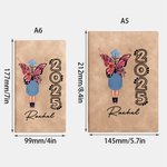 Personalized Birth Flower Butterfly Cartoon Graduate A5 A6 Leather Lined Notebook with Name and Year Graduation Keepsake Gift for Women