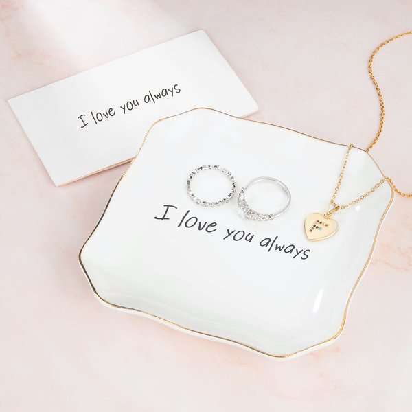 Personalised Ceramic Ring Dish Jewellery Tray Organizer with Handwriting Photo and Text Wedding Engagement Birthday Mother's Day Gift for Mom Grandma