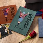 Personalized Birth Flower Butterfly Cartoon Graduate A5 A6 Leather Lined Notebook with Name and Year Graduation Keepsake Gift for Women