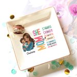 Personalisierte Cartoon Mom Holding Baby Bibel Vers Keramik Trinket Schmuck Schale mit Namen Home Decor Geburtstag Muttertag Geschenk für Mama Frauen