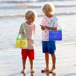 Bolsa de playa de malla personalizada bordada con cangrejo estrella de mar y conchas con nombre y correa ajustable esencial de viaje regalo para niños