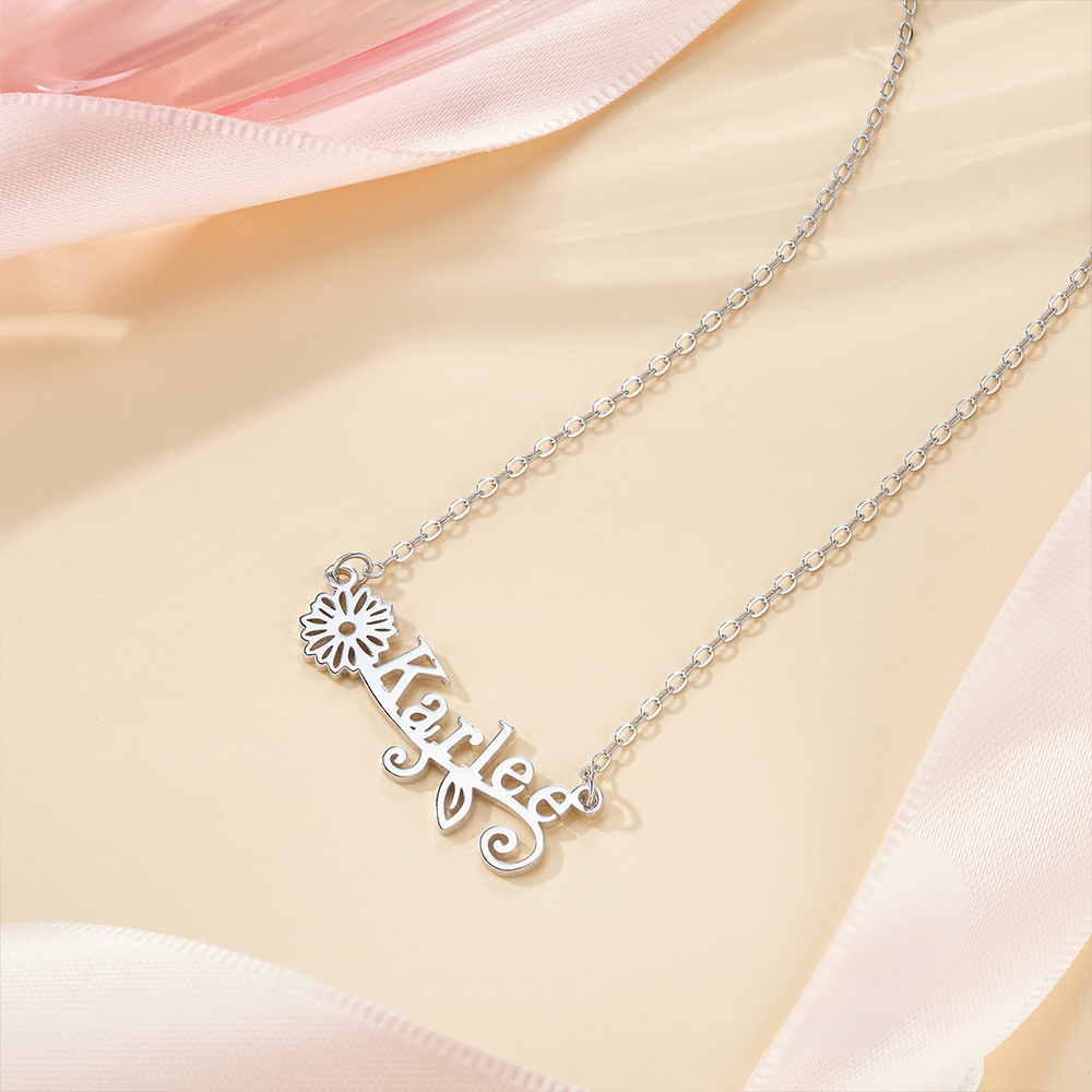 Collier personnalisé avec nom de fleur de naissance Bijoux délicats Cadeau d'anniversaire de la Saint-Valentin pour les femmes