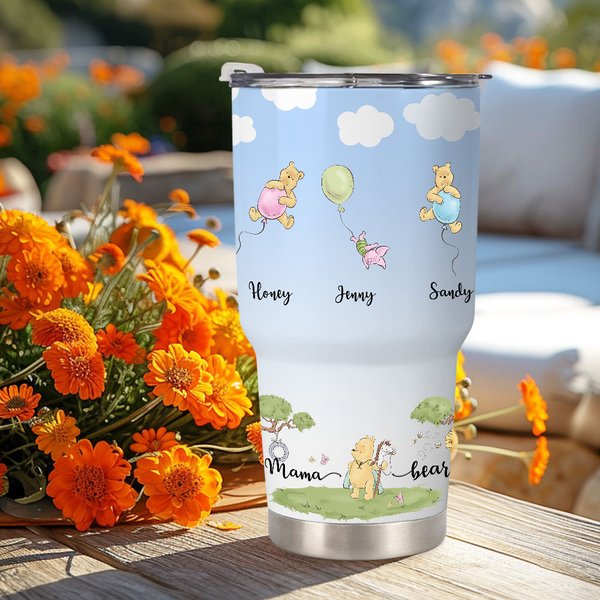 Personalized Cartoon Classic Winnie the Pooh Balloon Lawn 30 oz Stainless Steel Cup Mother's Day Birthday Gift for Grandma Mother