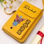 Personalized Birth Flower Butterfly Graduation Portable PU Leather Crossbody Wallet Bag with Strap Travel Accessories Birthday Gift for Graduates