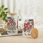 Personalisierte Floral Inspirational Word Name Frosted 20 oz Glasbecher mit Deckel und Stroh Muttertag Geburtstag Incentive Geschenk für Freund Familie