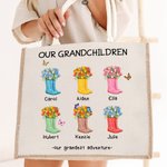 Personalizzato Our Grandest Adventure Floral Boots 2-6 Names Jute Tote Bag Festa della mamma Regalo di compleanno per la nonna