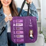 Personalized Bible God Says I Am Cartoon Character Tote Bag with Name Hope and Faith Encouraging Christian Gift for Women
