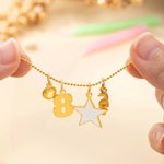 Personalized Star Heart Seahorse Ballerina Pendant Bead Chain Necklace with Birthstone Number and Engraved Name Birthday Gift for Kids Girls