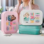 Personalisierte Bibel Cartoon Mom Holding Baby Schmuckkästchen mit einstellbaren LED Make-up-Spiegel Reise Essentials Geburtstag Muttertag Geschenk für Frauen