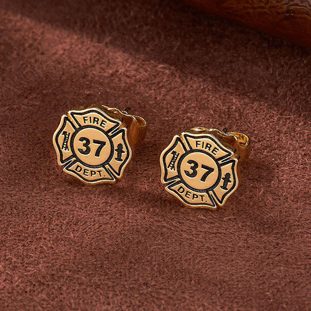 Boucles d'oreilles unisexe Croix de Malte personnalisée avec chiffres Cadeau d'anniversaire pour les pompiers Cadeau pour hommes femmes