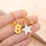 Personalized Star Heart Seahorse Ballerina Pendant Bead Chain Necklace with Birthstone Number and Engraved Name Birthday Gift for Kids Girls