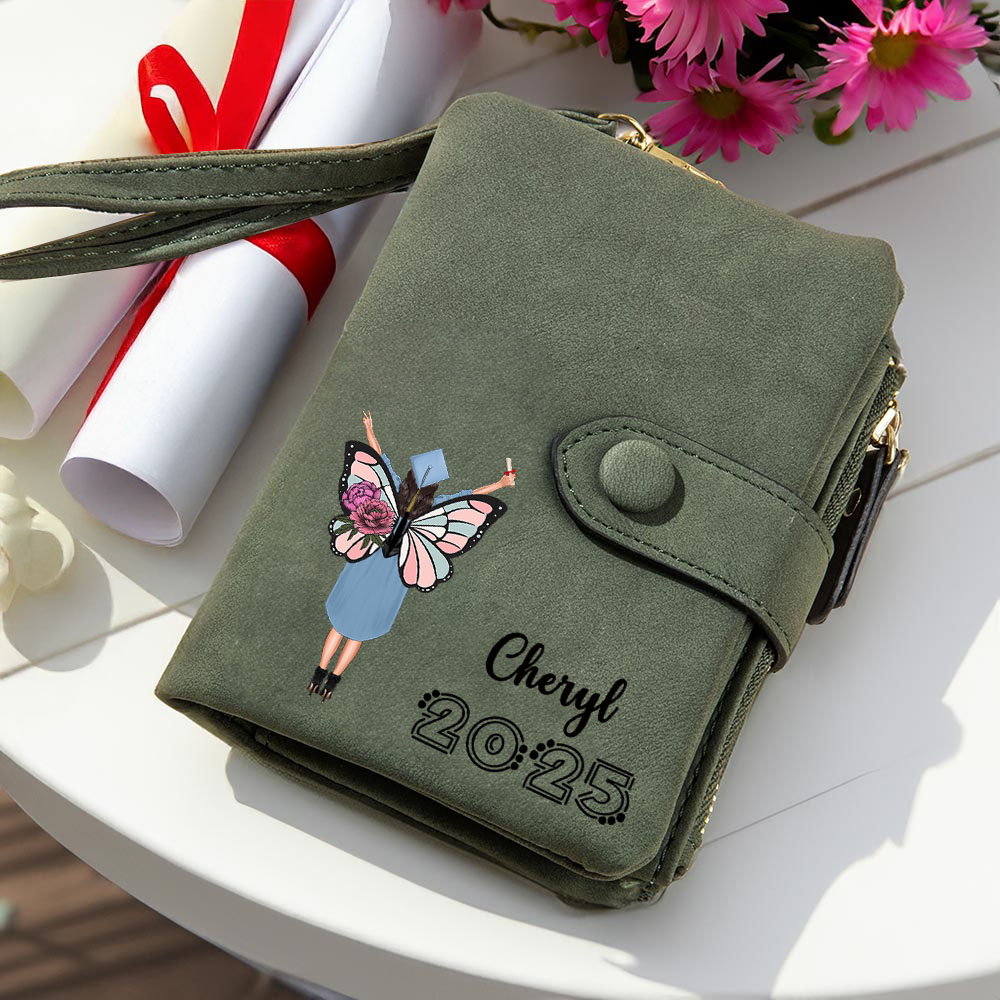 Portefeuille en cuir PU avec nom et année Cadeau de fin d'études pour les femmes diplômées