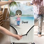 Personalisierte Strand Cartoon Figur Kofferschutzhülle mit Namen Verdecktem Reißverschluss Universalgröße Reisezubehör Geschenk für Familie