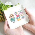 Personalisierte Cartoon Mom Holding Baby Bibel Vers Keramik Trinket Schmuck Schale mit Namen Home Decor Geburtstag Muttertag Geschenk für Mama Frauen