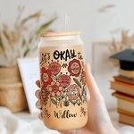 Personalisierte Floral Inspirational Word Name Frosted 20 oz Glasbecher mit Deckel und Stroh Muttertag Geburtstag Incentive Geschenk für Freund Familie