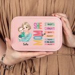 Personalisierte Bibel Cartoon Mom Holding Baby Schmuckkästchen mit einstellbaren LED Make-up-Spiegel Reise Essentials Geburtstag Muttertag Geschenk für Frauen