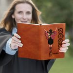 Personalized Birth Flower Butterfly Cartoon Graduate A5 A6 Leather Lined Notebook with Name and Year Graduation Keepsake Gift for Women