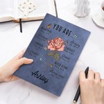 Personalized Birth Flower Bible Verse A5 A6 Leather Lined Notebook with Name Baptism Birthday Gift for Women Christians