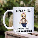 Personalized Like Father Like Daughter Son Cartoon Character 11 oz Ceramic Mug with Names Father's Day Gift for Kid Dad Family