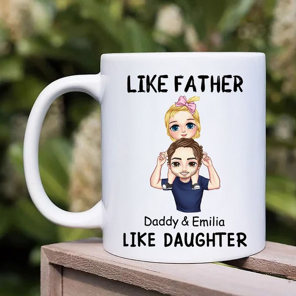 Personalised Like Father Like Daughter Son Cartoon Character 11 oz Ceramic Mug with Names Father's Day Gift for Kid Dad Family