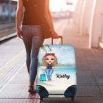 Personalisierte Strand Cartoon Figur Kofferschutzhülle mit Namen Verdecktem Reißverschluss Universalgröße Reisezubehör Geschenk für Familie