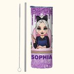 Personalisierte Cartoon Maniküre Charakter 20 oz gerade Skinny Becher mit Namen und Strohhalm Geburtstag Beauty Salon Eröffnung Geschenk für Nagel-Techniker