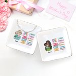 Personalisierte Cartoon Mom Holding Baby Bibel Vers Keramik Trinket Schmuck Schale mit Namen Home Decor Geburtstag Muttertag Geschenk für Mama Frauen