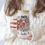 Personalisierte Floral Inspirational Word Name Frosted 20 oz Glasbecher mit Deckel und Stroh Muttertag Geburtstag Incentive Geschenk für Freund Familie