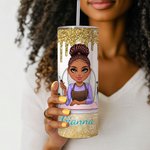 Personalisierte Cartoon Maniküre Charakter 20 oz gerade Skinny Becher mit Namen und Strohhalm Geburtstag Beauty Salon Eröffnung Geschenk für Nagel-Techniker