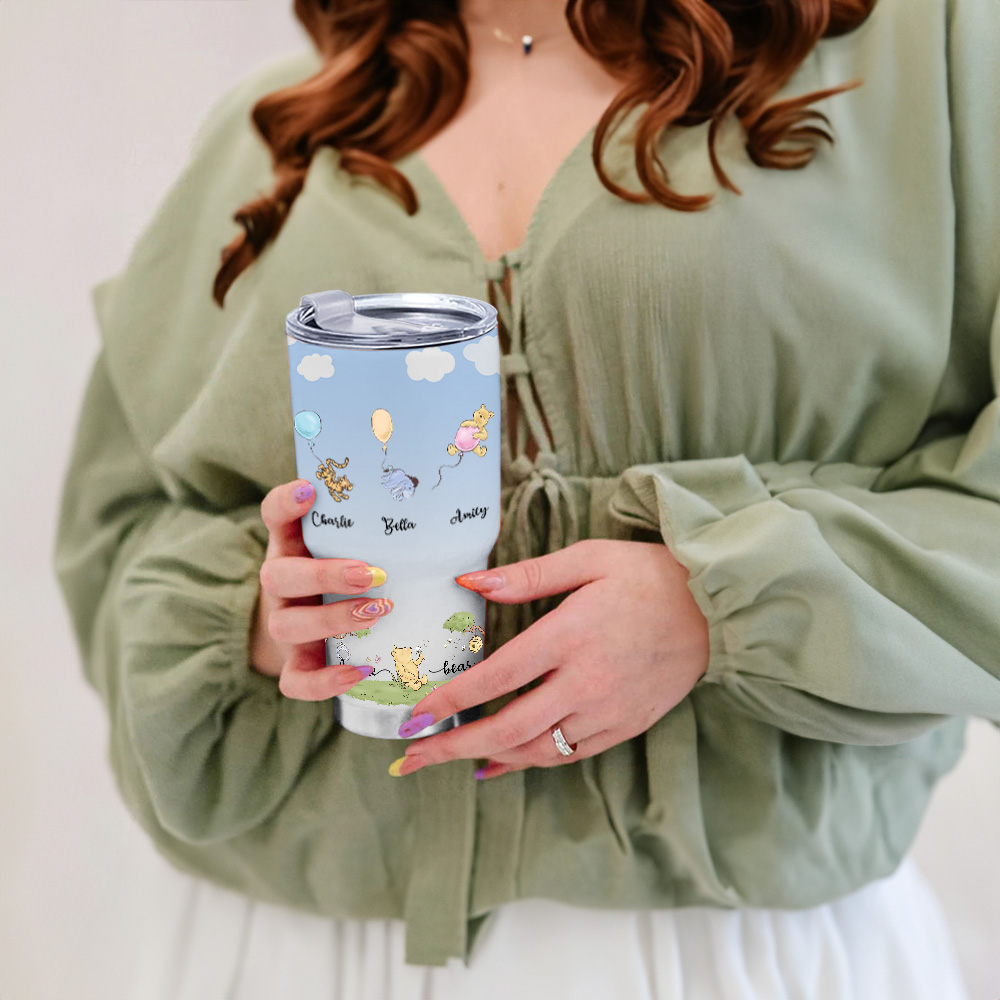 Discover Personalized Cartoon Classic Winnie the Pooh Balloon Lawn 30 oz Stainless Steel Cup Mother's Day Birthday Gift for Grandma Mother