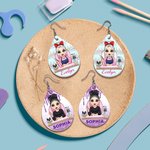 Personalized Cartoon Manicurist Character Tear Drop Shape Acrylic Earrings with Name Thank You Anniversary Birthday Gift for Nail Techs