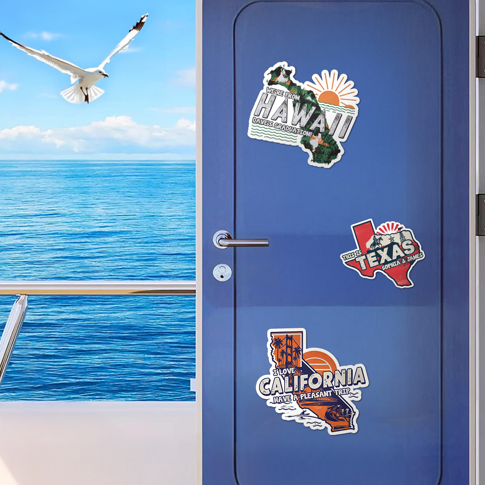 Aimant frigo personnalisé avec texte pour la carte de l'état de croisière Lot de 2 Décorations pour la maison Anniversaire Cadeau de voyage pour la famille et les amis