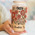 Personalisierte Floral Inspirational Word Name Frosted 20 oz Glasbecher mit Deckel und Stroh Muttertag Geburtstag Incentive Geschenk für Freund Familie
